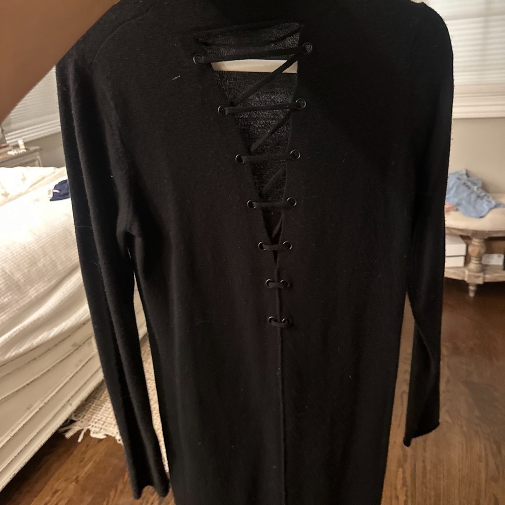 Elegant Black Lace-Up Sweater